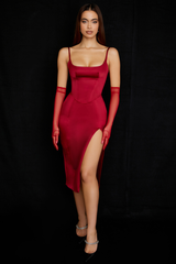 Satin Pleated Corset Midi Dress - Dress In Beauty