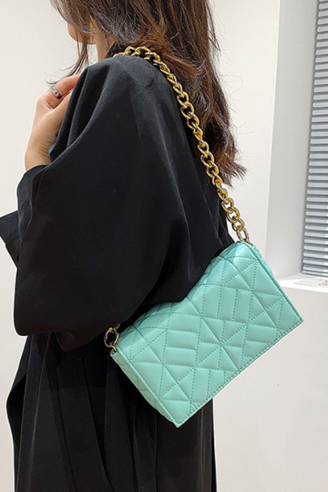 QUILTED SHOULDER BAG WITH CHAIN - Green