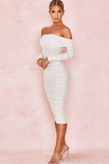 Ruched Off Shoulder Midi Dress | Dress In Beauty