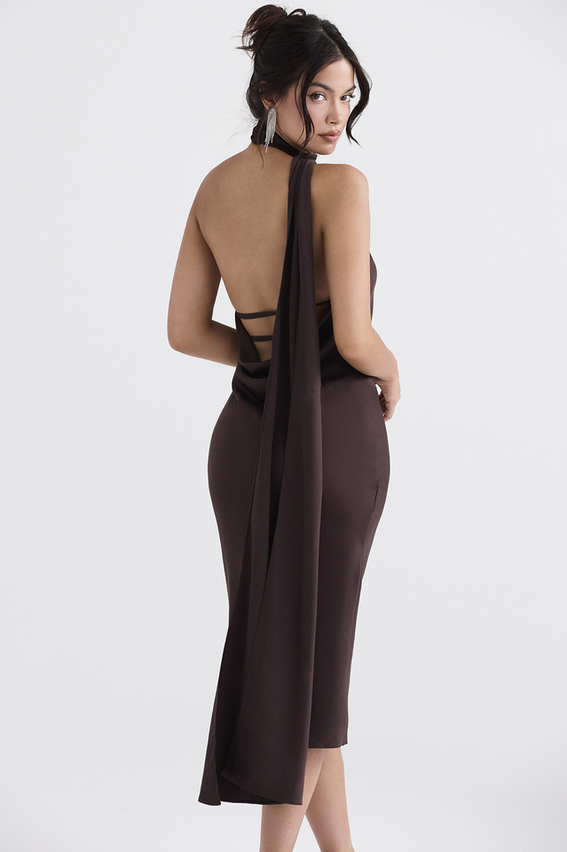 Chocolate Wrap Neck Midi Dress | Dress In Beauty
