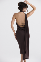 Chocolate Wrap Neck Midi Dress | Dress In Beauty