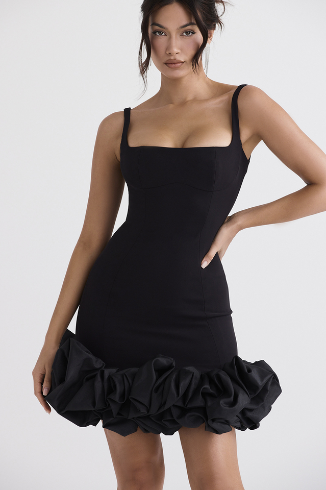 Black Ruffle Hem Dress - XS / Fuchsia