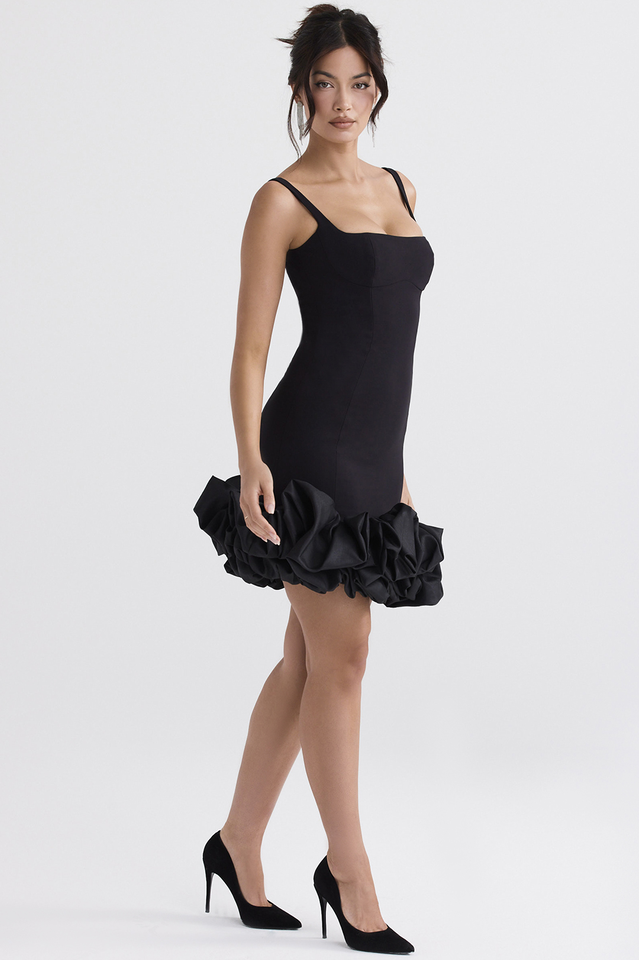 Black ruffle hem clearance dress