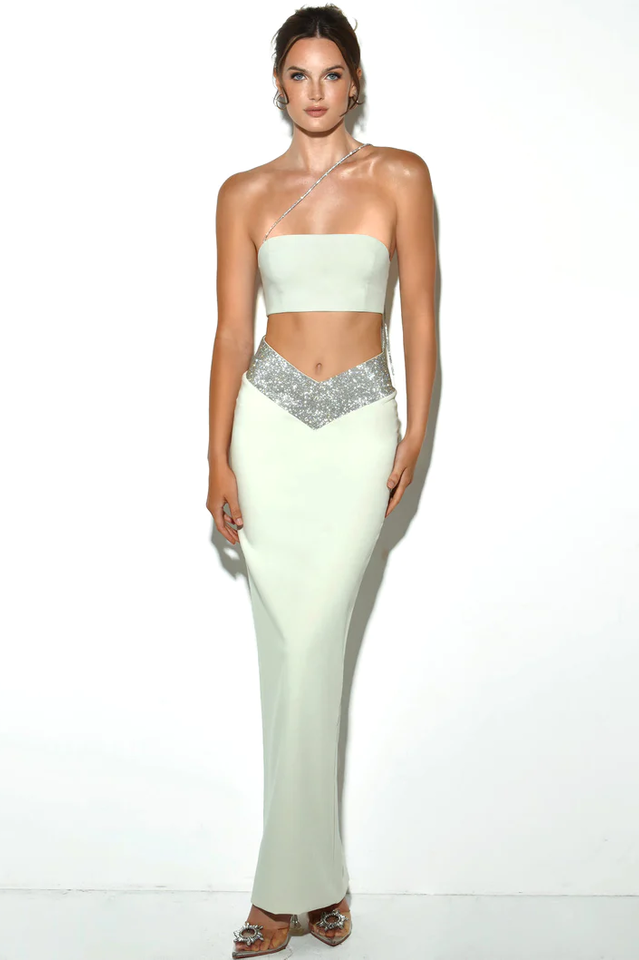 Uriel Mint Crop Top+Uriah Crystal Pencil Skirt | Dress In Beauty