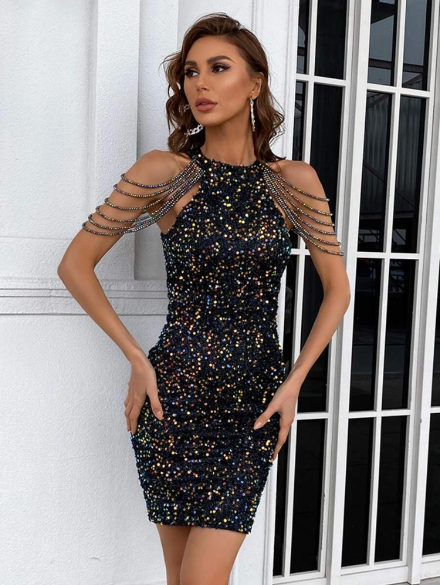 Chain Detail Sequin Bodycon Dress | Dress In Beauty