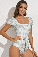 Square Neck Tie Detail One Piece Swimsuit | Dress In Beauty