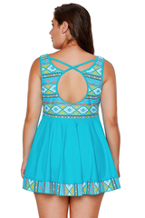Turquoise Tribal Print Swim Dress With Shorts | Dress In Beauty