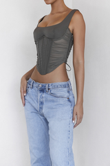 Gray Lace Back Corset | Dress In Beauty