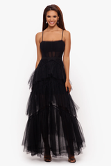 Jasmine Long Spaghetti Strap Mesh Corset Gown | Dress In Beauty