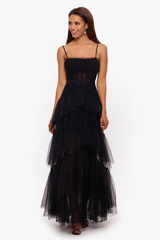 Jasmine Long Spaghetti Strap Mesh Corset Gown | Dress In Beauty