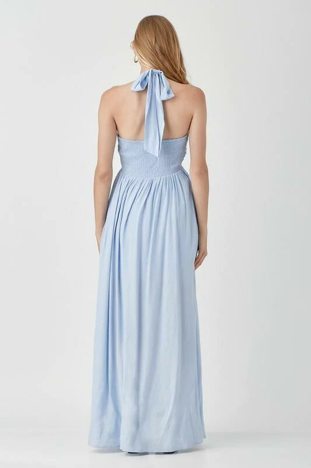 Olivia Misty Blue Halter Maxi Dress | Dress In Beauty