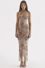 Cream Floral Print Maxi Dress | Dress In Beauty