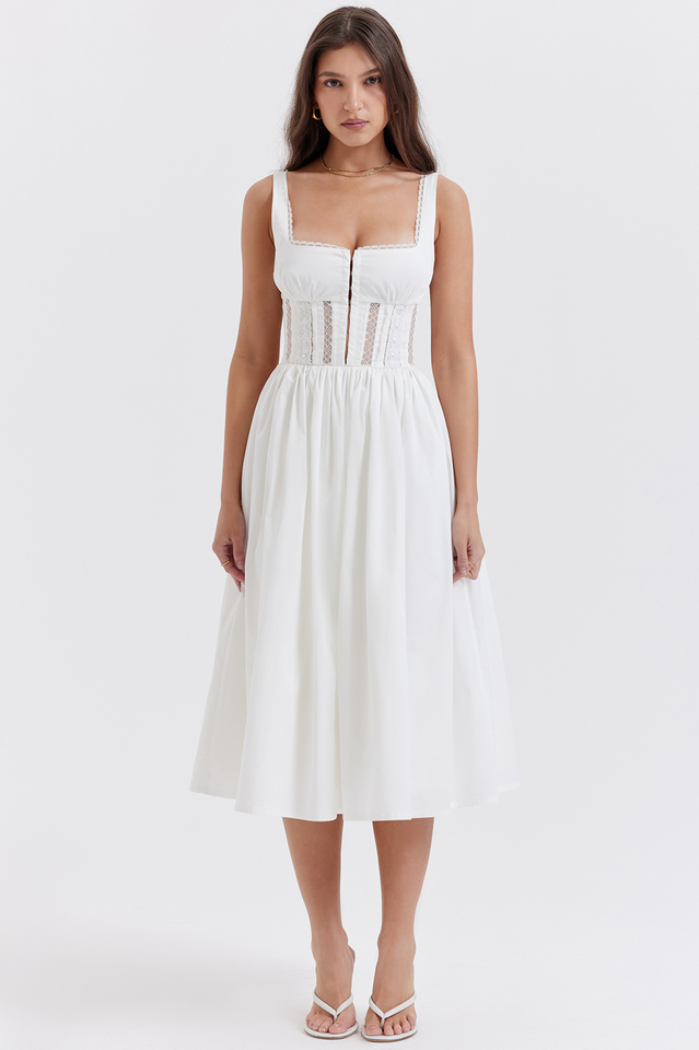 White Lace Trim Midi Dress | Dress In Beauty