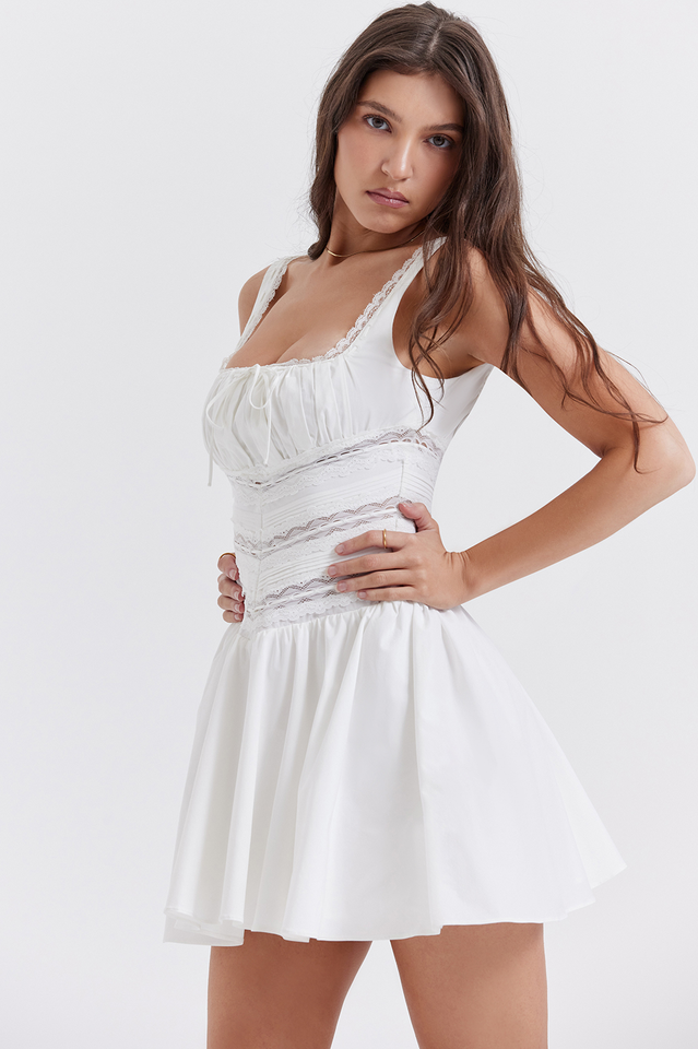 White Lace Trim Mini Dress | Dress In Beauty