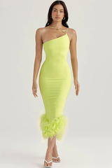 One Shoulder Halter Fur Swing Dress | Dress In Beauty