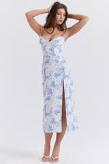 Charlotte Blue Print Corset Midi Dress | Dress In Beauty