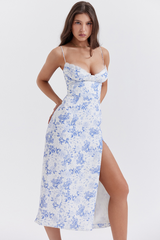 Charlotte Blue Print Corset Midi Dress | Dress In Beauty