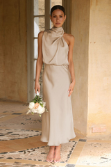 Halter Sleeveless Satin Bridesmaid Dress | Dress In Beauty