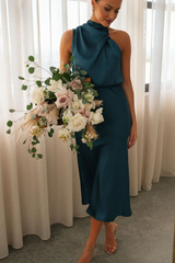 Halter Sleeveless Satin Bridesmaid Dress | Dress In Beauty