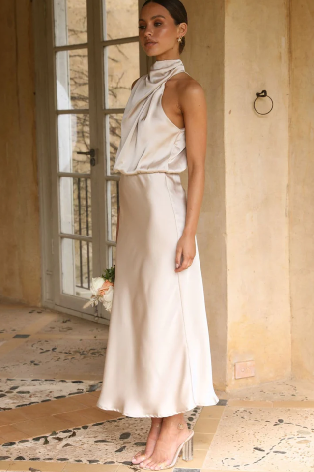 Halter Sleeveless Satin Bridesmaid Dress | Dress In Beauty