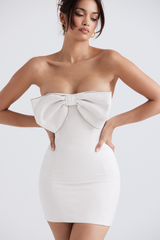 Ariella Ivory Satin Crystal Bow Dress | Dress In Beauty