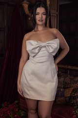 Ariella Ivory Satin Crystal Bow Dress | Dress In Beauty