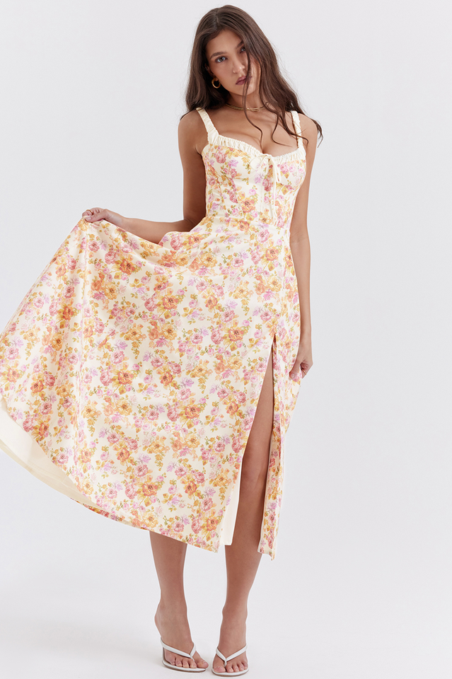 Sabrina Ivory Print Bustier Sundress | Dress In Beauty