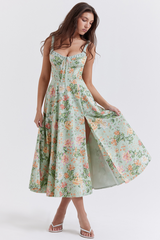 Sabrina Light Jade Print Bustier Sundress | Dress In Beauty